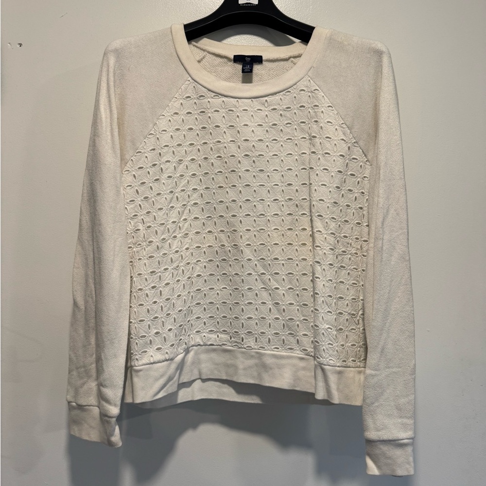 GAP White Eyelet-Textured Crew Sweatshirt